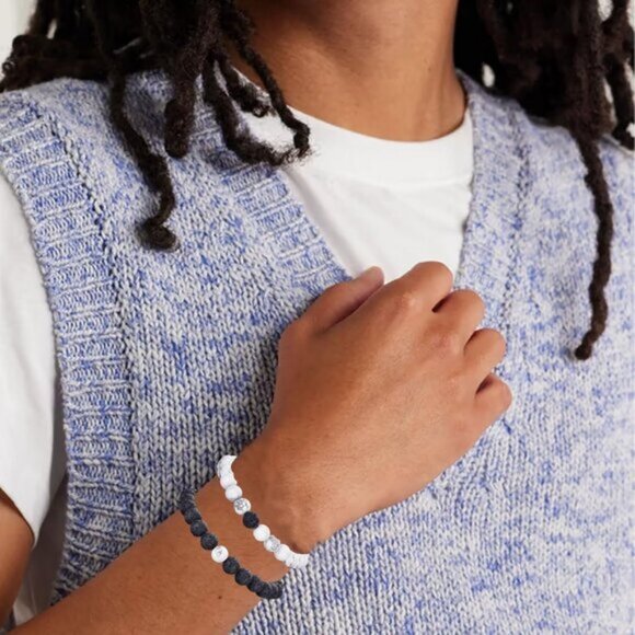 ⚡Rankeef Men 2 White Black Tiger Eye 8MM Natural Stone Crystal Beaded Bracelet - Picture 4 of 8